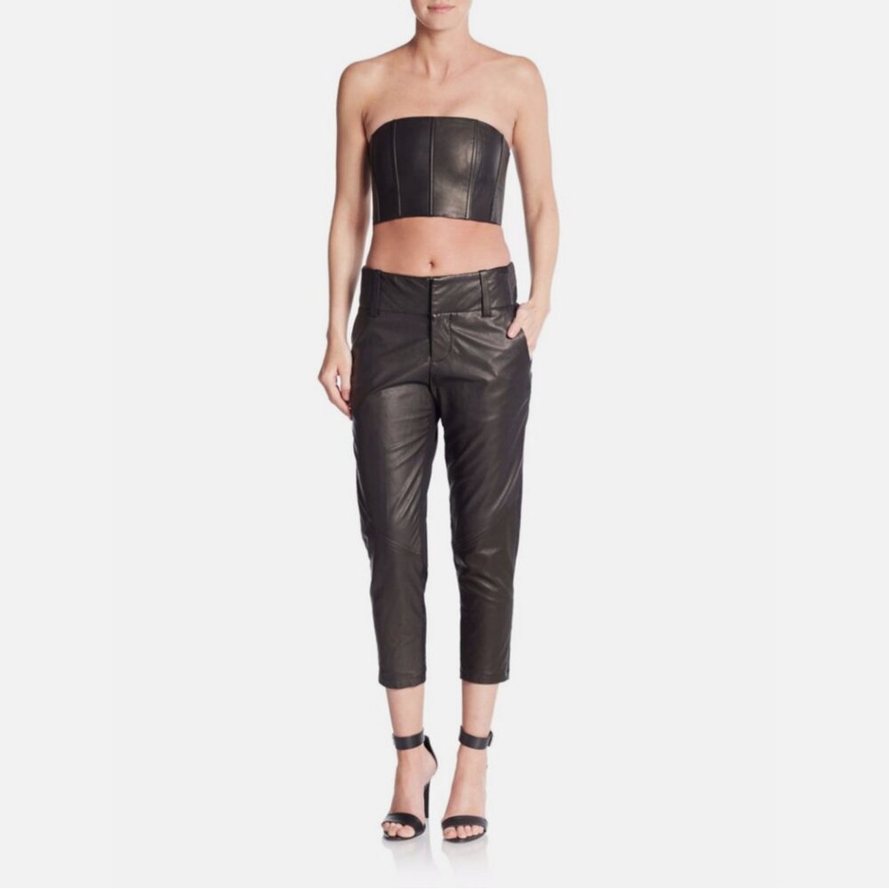 Alice + Olivia Anders Leather Front Crop Pants